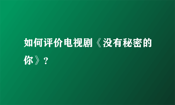 如何评价电视剧《没有秘密的你》？