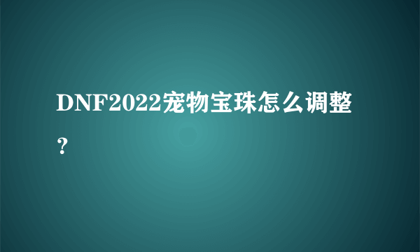 DNF2022宠物宝珠怎么调整？