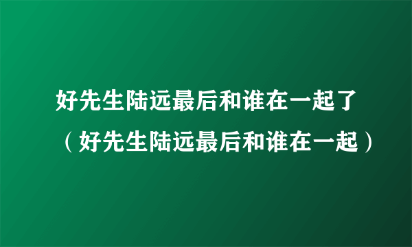 好先生陆远最后和谁在一起了（好先生陆远最后和谁在一起）