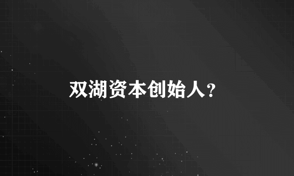 双湖资本创始人？