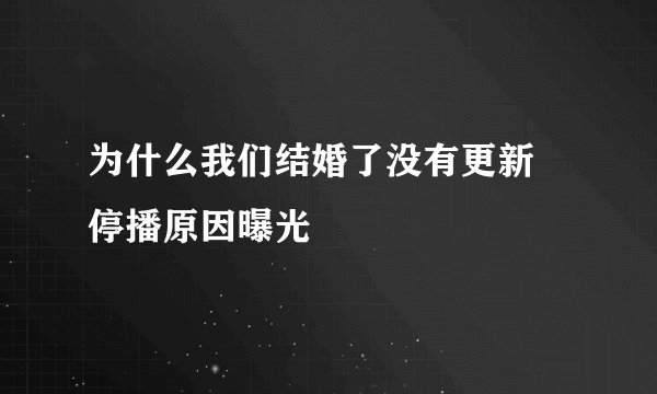 为什么我们结婚了没有更新 停播原因曝光