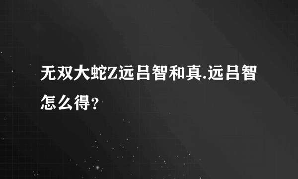 无双大蛇Z远吕智和真.远吕智怎么得？