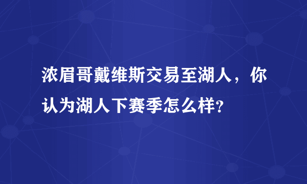 浓眉哥戴维斯交易至湖人，你认为湖人下赛季怎么样？