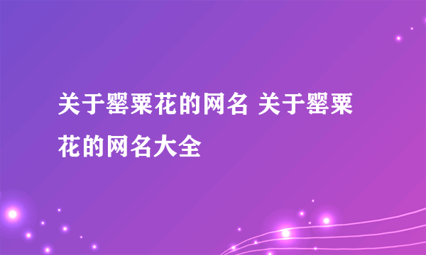 关于罂粟花的网名 关于罂粟花的网名大全