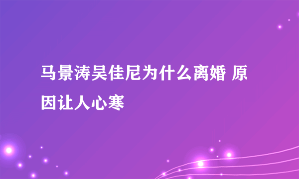 马景涛吴佳尼为什么离婚 原因让人心寒