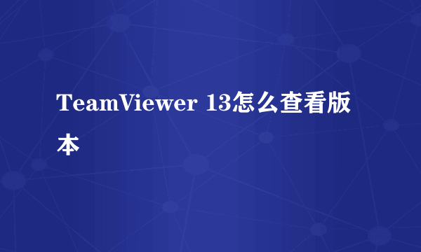 TeamViewer 13怎么查看版本