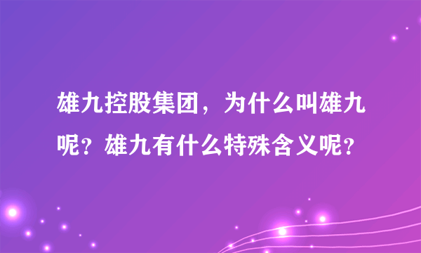 雄九控股集团，为什么叫雄九呢？雄九有什么特殊含义呢？