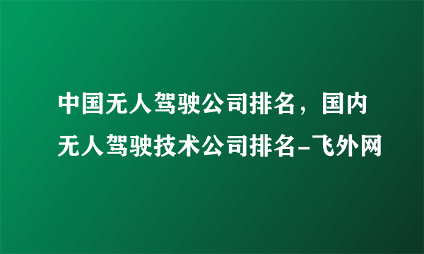 中国无人驾驶公司排名，国内无人驾驶技术公司排名-飞外网