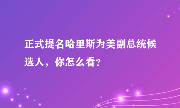 正式提名哈里斯为美副总统候选人，你怎么看？