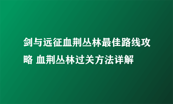 剑与远征血荆丛林最佳路线攻略 血荆丛林过关方法详解