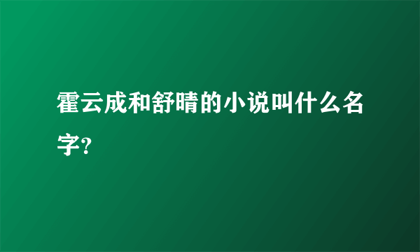 霍云成和舒晴的小说叫什么名字？