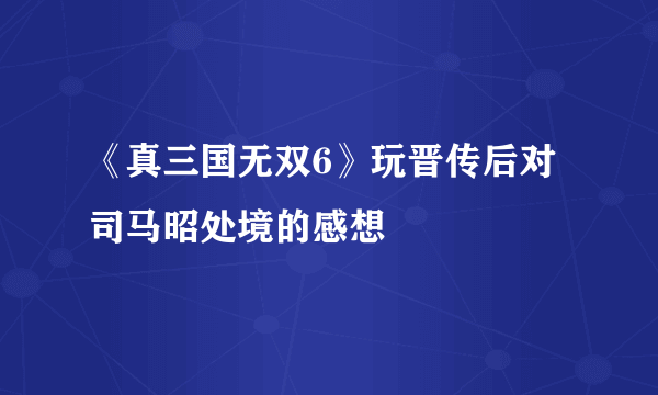 《真三国无双6》玩晋传后对司马昭处境的感想