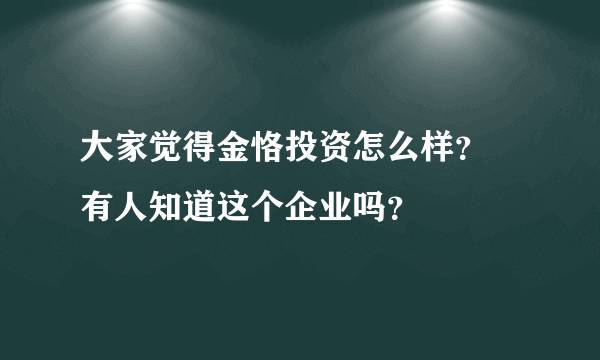 大家觉得金恪投资怎么样？ 有人知道这个企业吗？