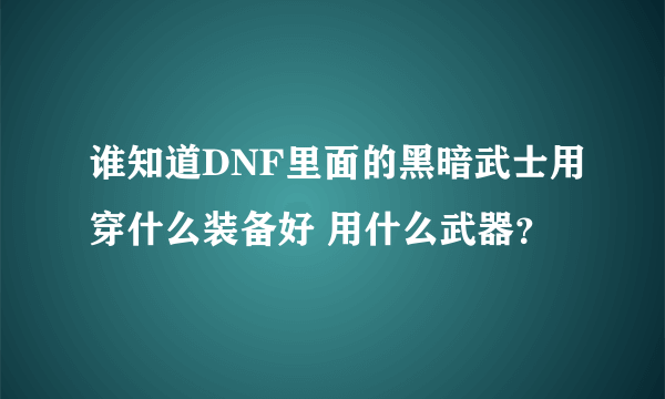 谁知道DNF里面的黑暗武士用穿什么装备好 用什么武器？