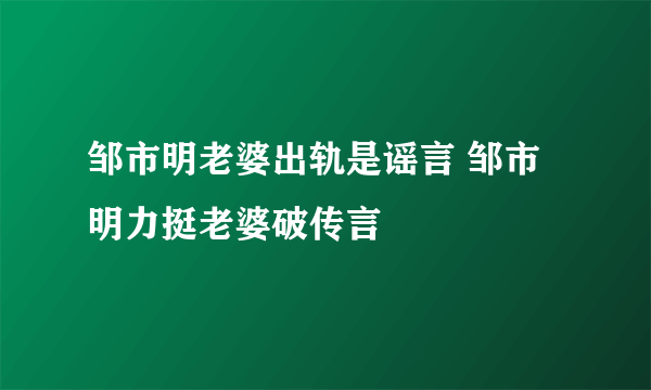 邹市明老婆出轨是谣言 邹市明力挺老婆破传言