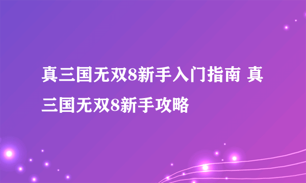 真三国无双8新手入门指南 真三国无双8新手攻略