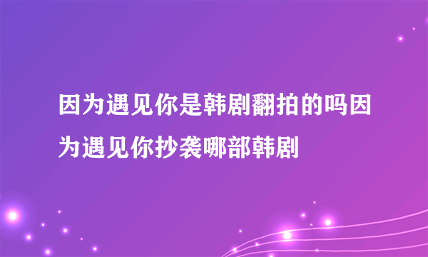 因为遇见你是韩剧翻拍的吗因为遇见你抄袭哪部韩剧