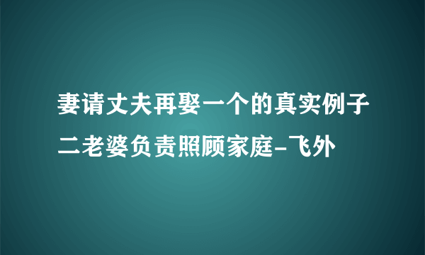 妻请丈夫再娶一个的真实例子二老婆负责照顾家庭-飞外