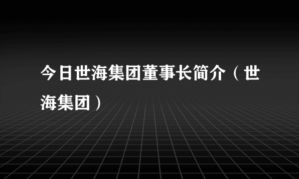 今日世海集团董事长简介（世海集团）