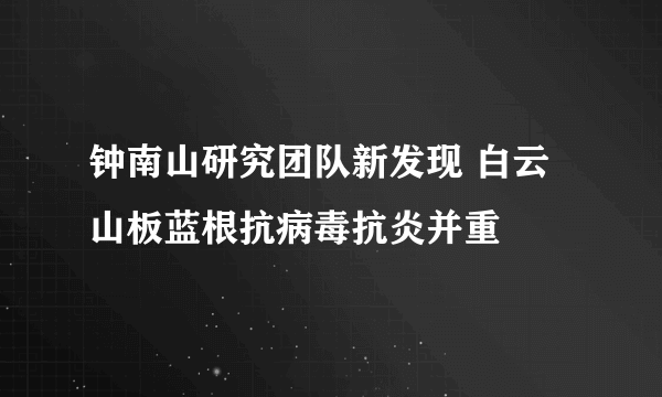 钟南山研究团队新发现 白云山板蓝根抗病毒抗炎并重 