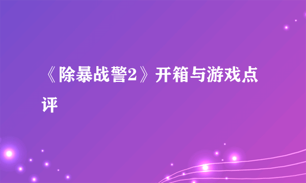 《除暴战警2》开箱与游戏点评