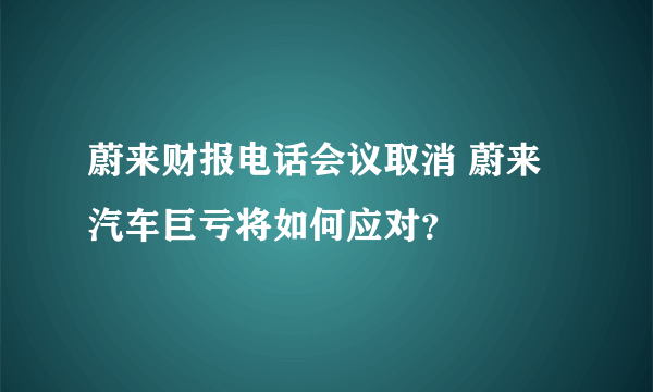 蔚来财报电话会议取消 蔚来汽车巨亏将如何应对？