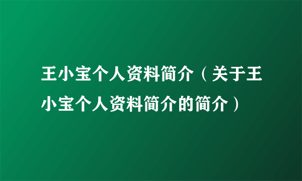 王小宝个人资料简介（关于王小宝个人资料简介的简介）