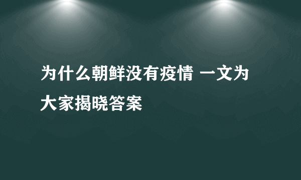 为什么朝鲜没有疫情 一文为大家揭晓答案