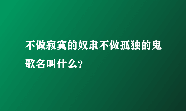 不做寂寞的奴隶不做孤独的鬼歌名叫什么？