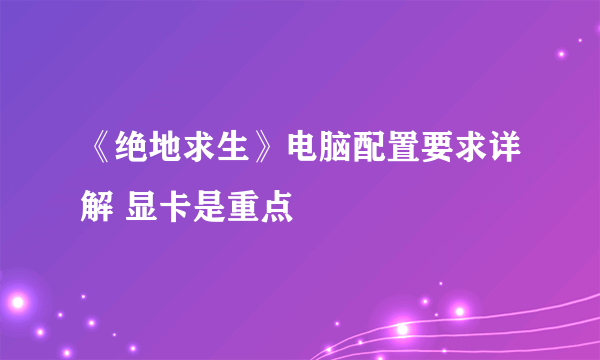 《绝地求生》电脑配置要求详解 显卡是重点