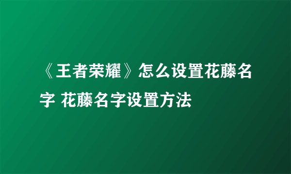 《王者荣耀》怎么设置花藤名字 花藤名字设置方法