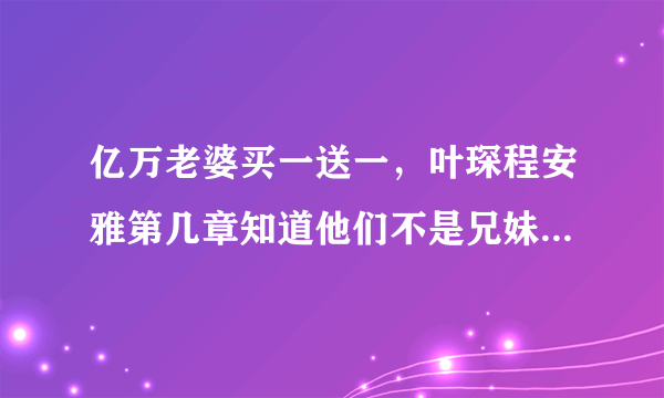 亿万老婆买一送一，叶琛程安雅第几章知道他们不是兄妹，求高手回答，不然看不下去了？