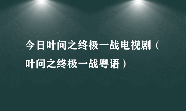 今日叶问之终极一战电视剧（叶问之终极一战粤语）