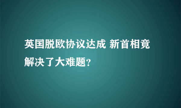 英国脱欧协议达成 新首相竟解决了大难题？