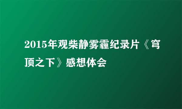 2015年观柴静雾霾纪录片《穹顶之下》感想体会