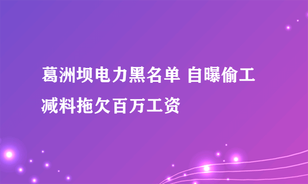 葛洲坝电力黑名单 自曝偷工减料拖欠百万工资