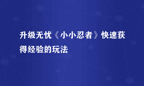 升级无忧《小小忍者》快速获得经验的玩法