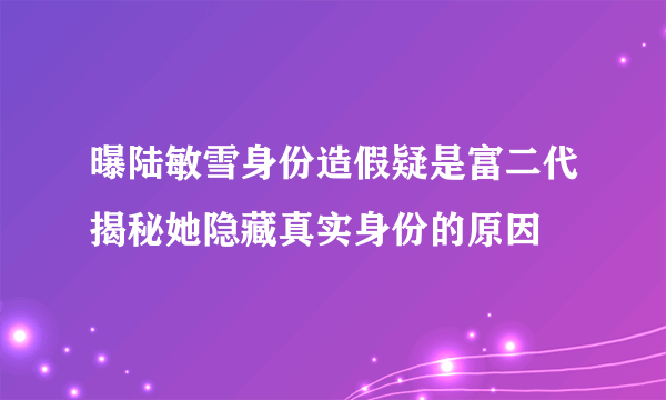 曝陆敏雪身份造假疑是富二代揭秘她隐藏真实身份的原因