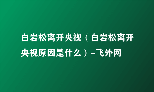 白岩松离开央视（白岩松离开央视原因是什么）-飞外网