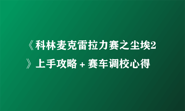 《科林麦克雷拉力赛之尘埃2》上手攻略＋赛车调校心得