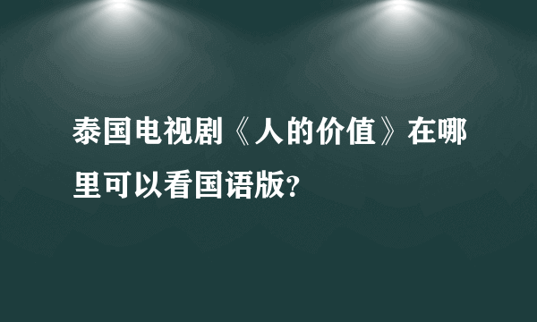 泰国电视剧《人的价值》在哪里可以看国语版？