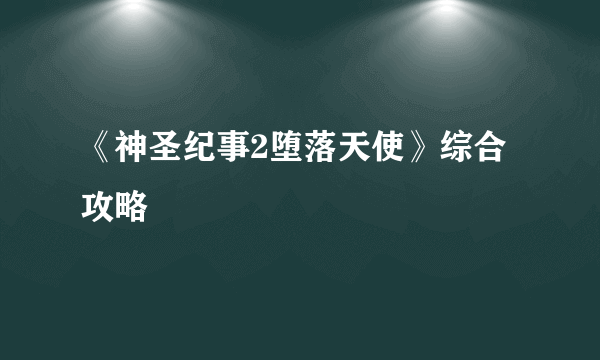 《神圣纪事2堕落天使》综合攻略