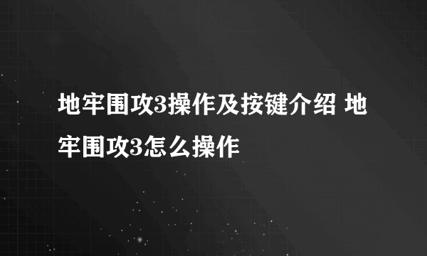 地牢围攻3操作及按键介绍 地牢围攻3怎么操作