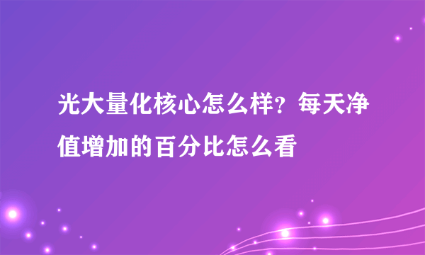 光大量化核心怎么样？每天净值增加的百分比怎么看