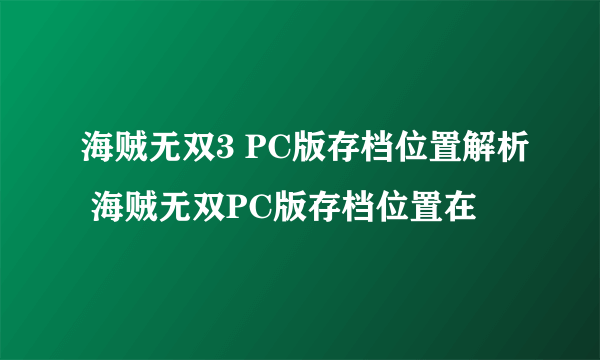 海贼无双3 PC版存档位置解析 海贼无双PC版存档位置在