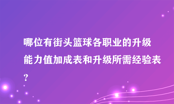 哪位有街头篮球各职业的升级能力值加成表和升级所需经验表？