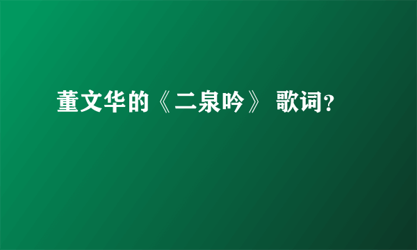 董文华的《二泉吟》 歌词？