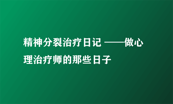 精神分裂治疗日记 ——做心理治疗师的那些日子