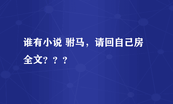 谁有小说 驸马，请回自己房 全文？？？