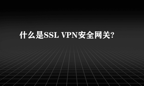 什么是SSL VPN安全网关?